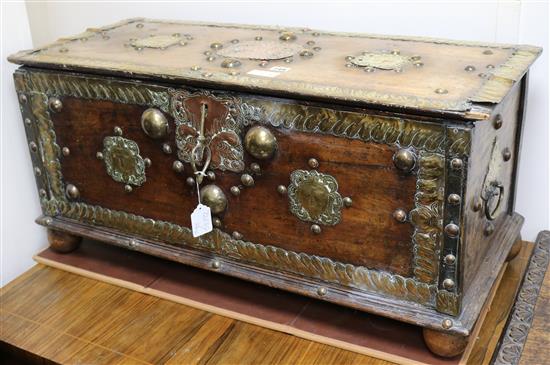 A small 19th century brass mounted Zanzibar chest, W.90cm